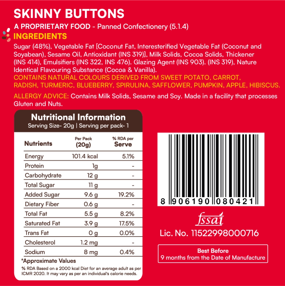 Skinny Buttons - Natural Coloured Choco Beans