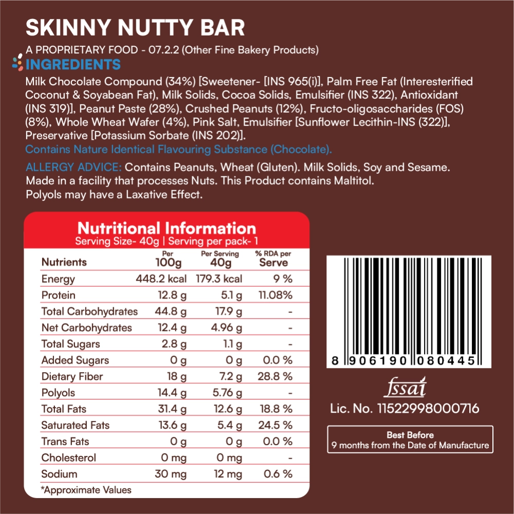 Skinny Nutty Bar - Sugar Free Peanut Wafer Bar